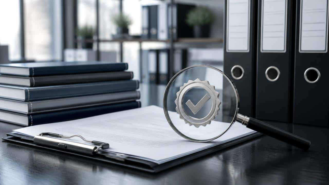 Auditor prüft Prozessdokumentation eines Übersetzungsunternehmens
